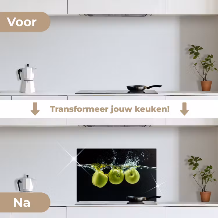 Spatscherm keuken - Appels - Fruit - Water - Zwart - Groen — 3