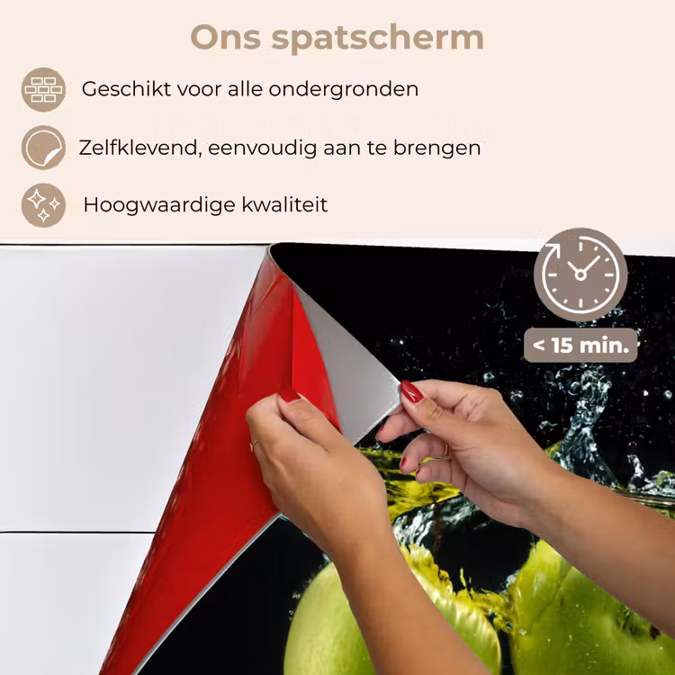 Spatscherm keuken - Appels - Fruit - Water - Zwart - Groen — 4