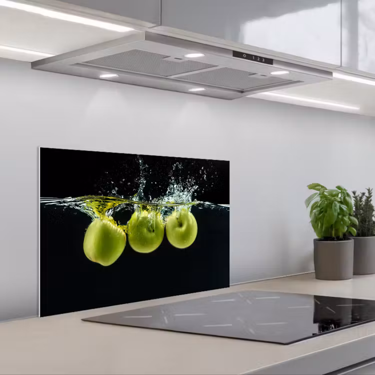 Spatscherm keuken - Appels - Fruit - Water - Zwart - Groen — 5