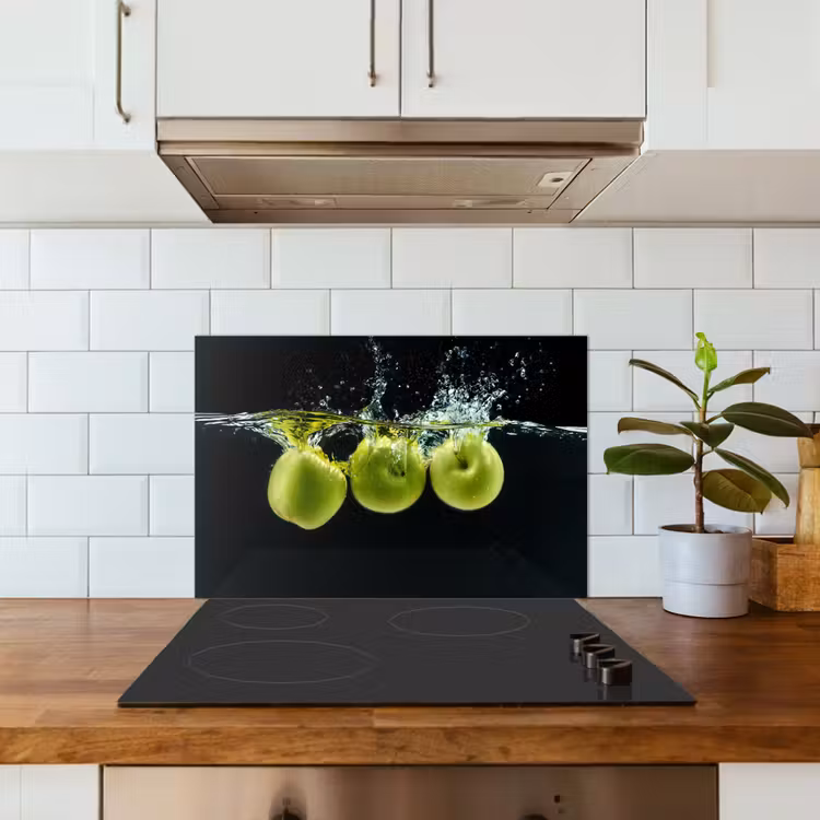 Spatscherm keuken - Appels - Fruit - Water - Zwart - Groen — 6