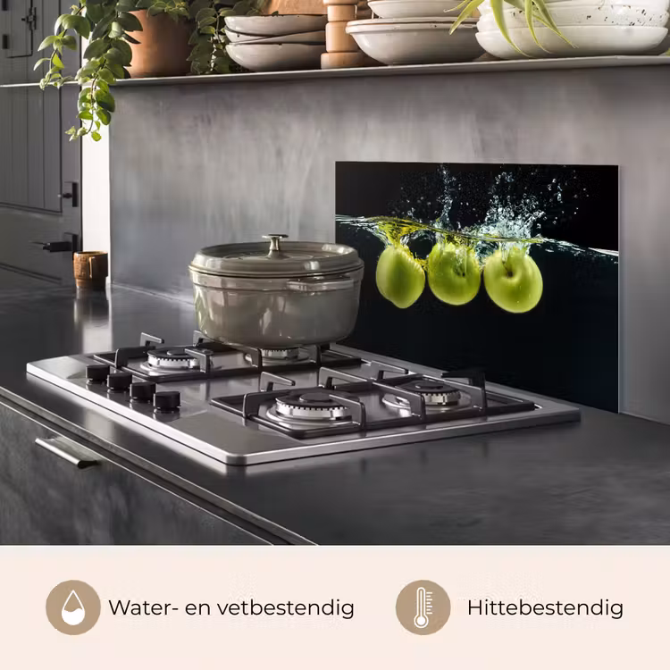 Spatscherm keuken - Appels - Fruit - Water - Zwart - Groen — 7
