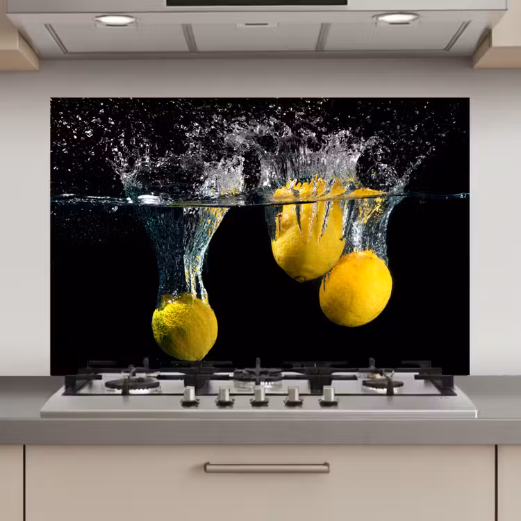 Spatscherm keuken - Citroen - Fruit - Stilleven - Water - Geel — 1