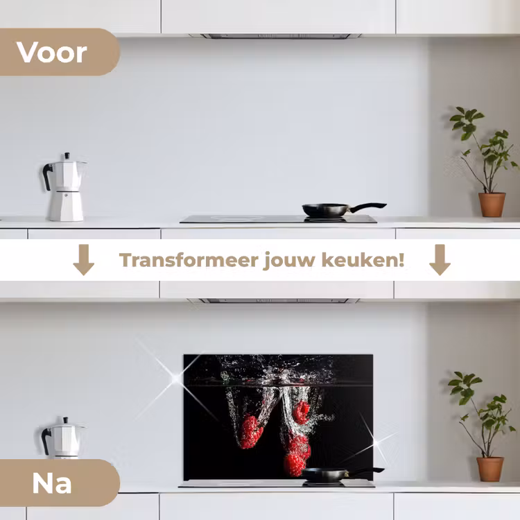 Spatscherm keuken - Frambozen - Fruit - Stilleven - Water - Zwart - Rood — 3