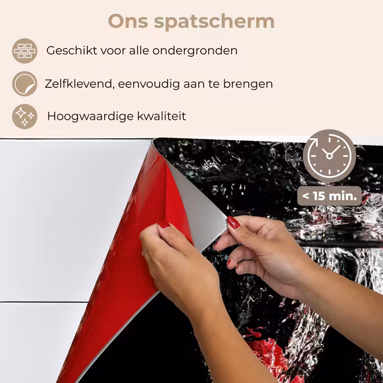 Spatscherm keuken - Frambozen - Fruit - Stilleven - Water - Zwart - Rood — 4