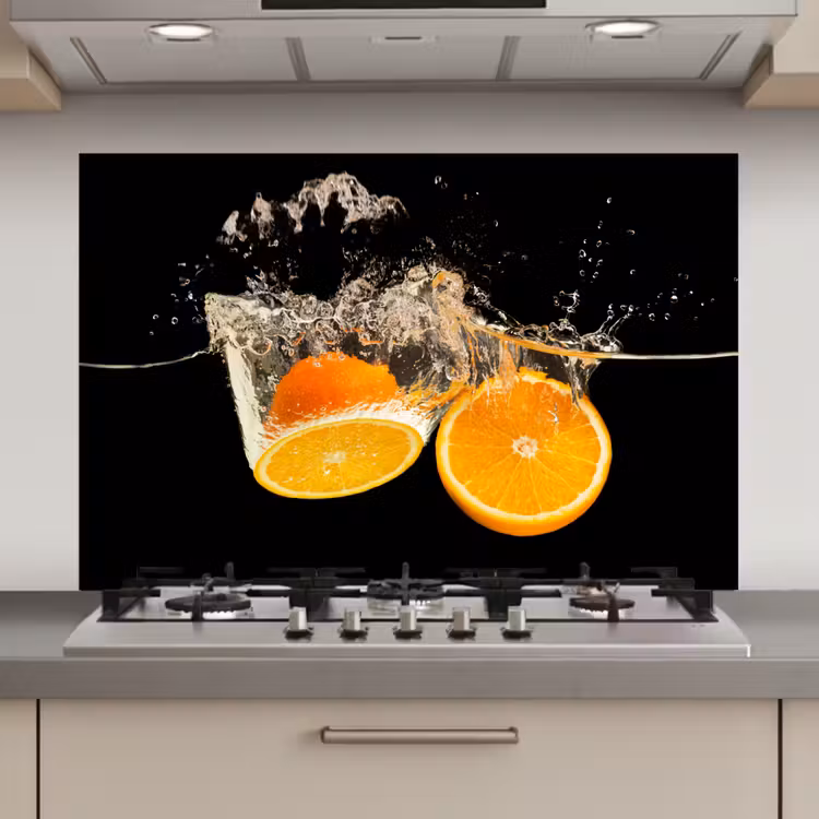 Spatscherm keuken - Sinaasappel - Stilleven - Water - Zwart - Fruit — 1