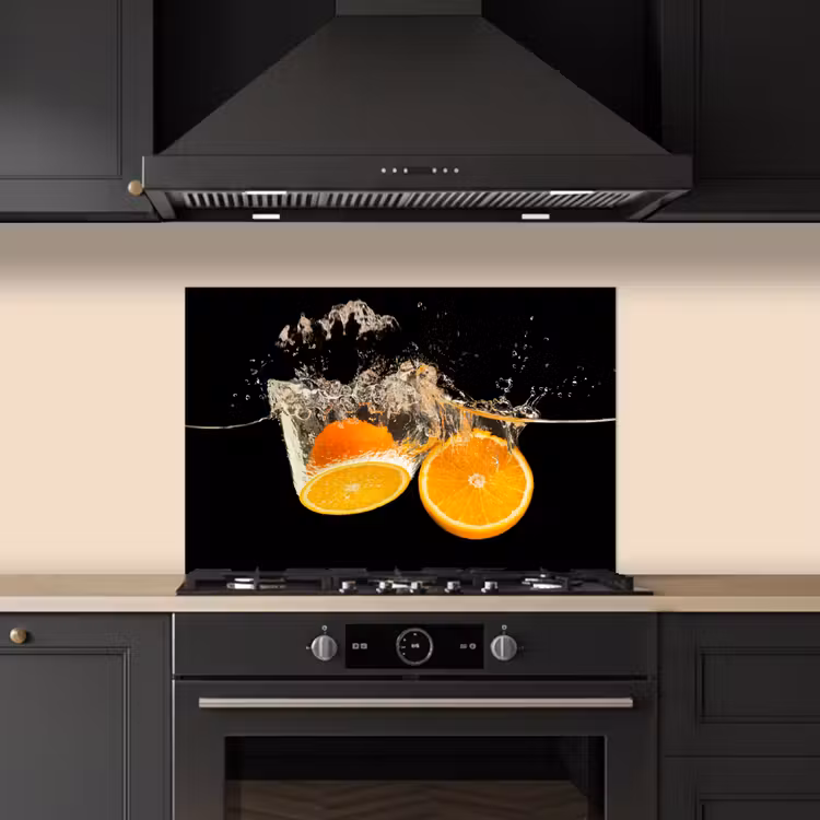 Spatscherm keuken - Sinaasappel - Stilleven - Water - Zwart - Fruit — 2