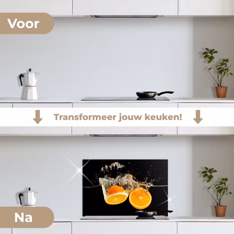 Spatscherm keuken - Sinaasappel - Stilleven - Water - Zwart - Fruit — 3