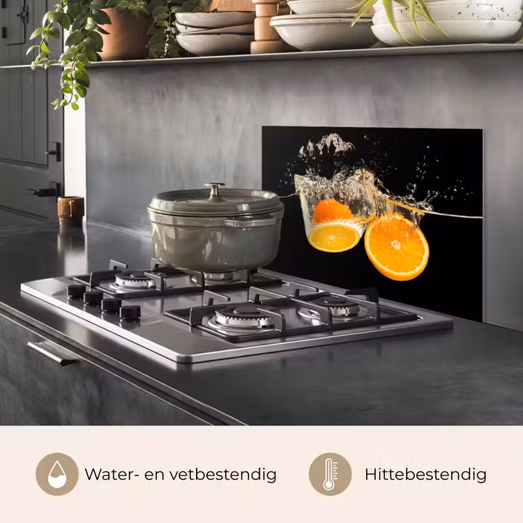 Spatscherm keuken - Sinaasappel - Stilleven - Water - Zwart - Fruit — 7