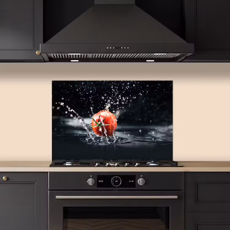 Spatscherm keuken - Tomaat - Groente - Stilleven - Water - Rood — 2