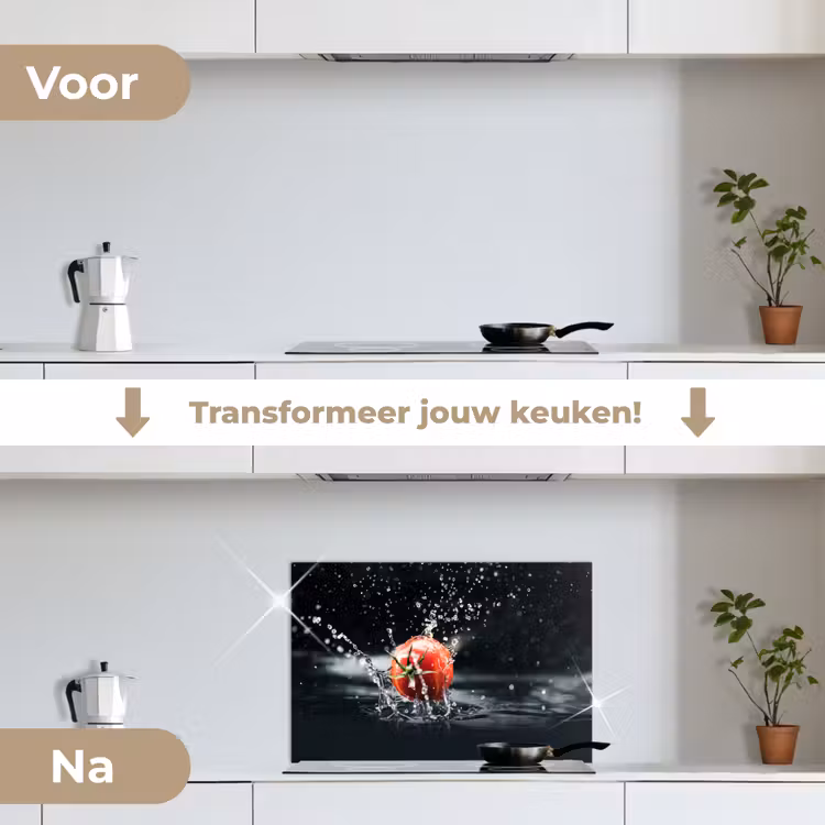 Spatscherm keuken - Tomaat - Groente - Stilleven - Water - Rood — 3