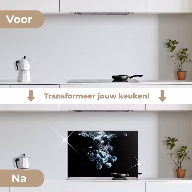 Spatscherm keuken - Blauwe bessen - Fruit - bes - Stilleven - Water - Zwart — 3