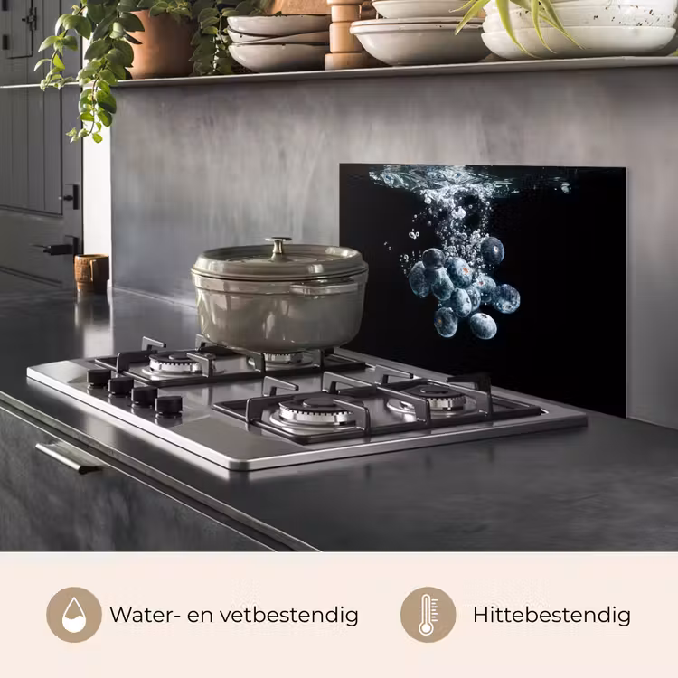 Spatscherm keuken - Blauwe bessen - Fruit - bes - Stilleven - Water - Zwart — 7