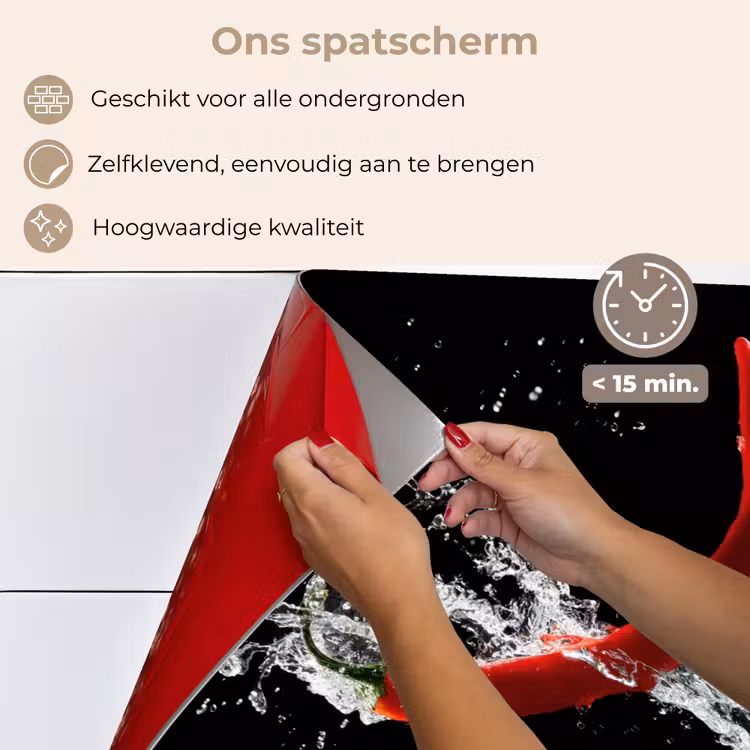 Spatscherm keuken - Chilipeper - Stilleven - Water - Zwart - Rood — 4
