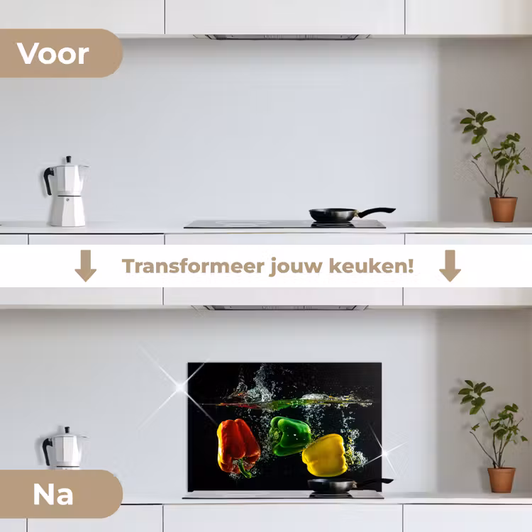 Spatscherm keuken - Paprika - Groente - Water - Zwart - Rood - Groen - Geel — 3