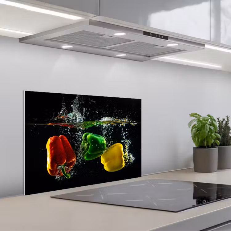 Spatscherm keuken - Paprika - Groente - Water - Zwart - Rood - Groen - Geel — 5
