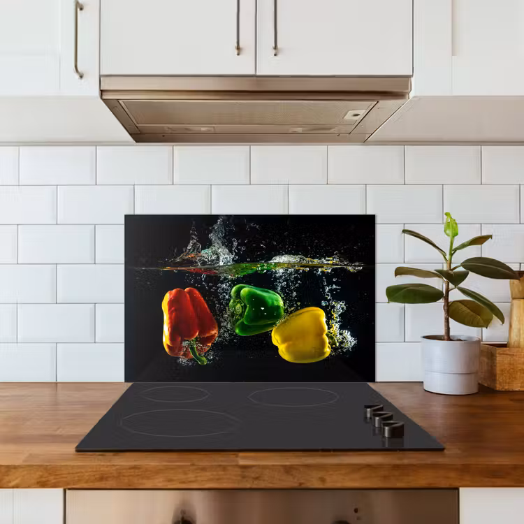 Spatscherm keuken - Paprika - Groente - Water - Zwart - Rood - Groen - Geel — 6