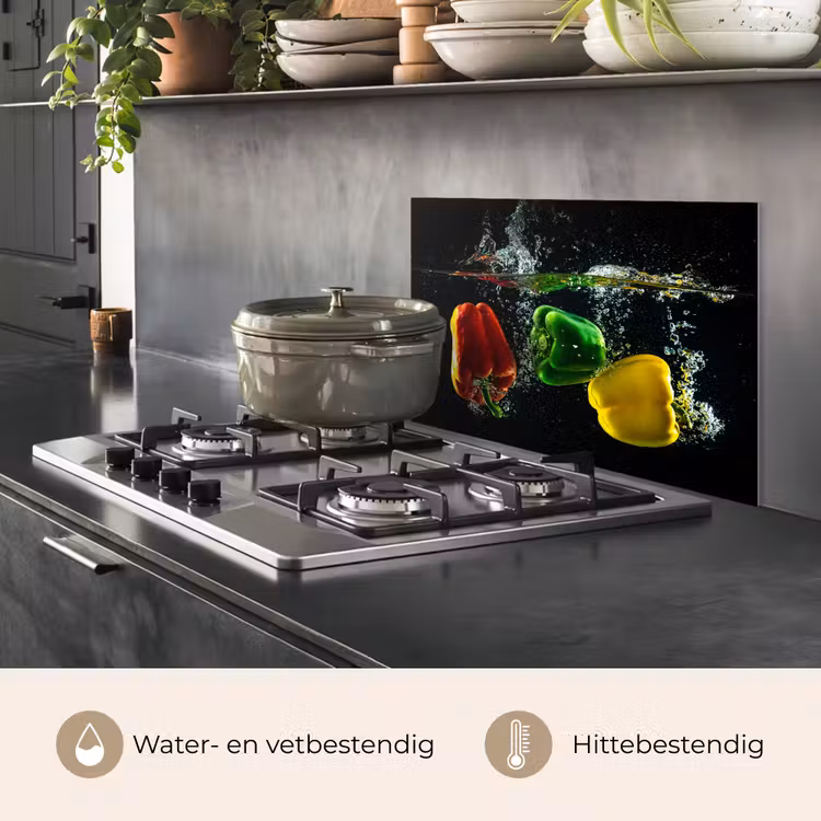 Spatscherm keuken - Paprika - Groente - Water - Zwart - Rood - Groen - Geel — 7
