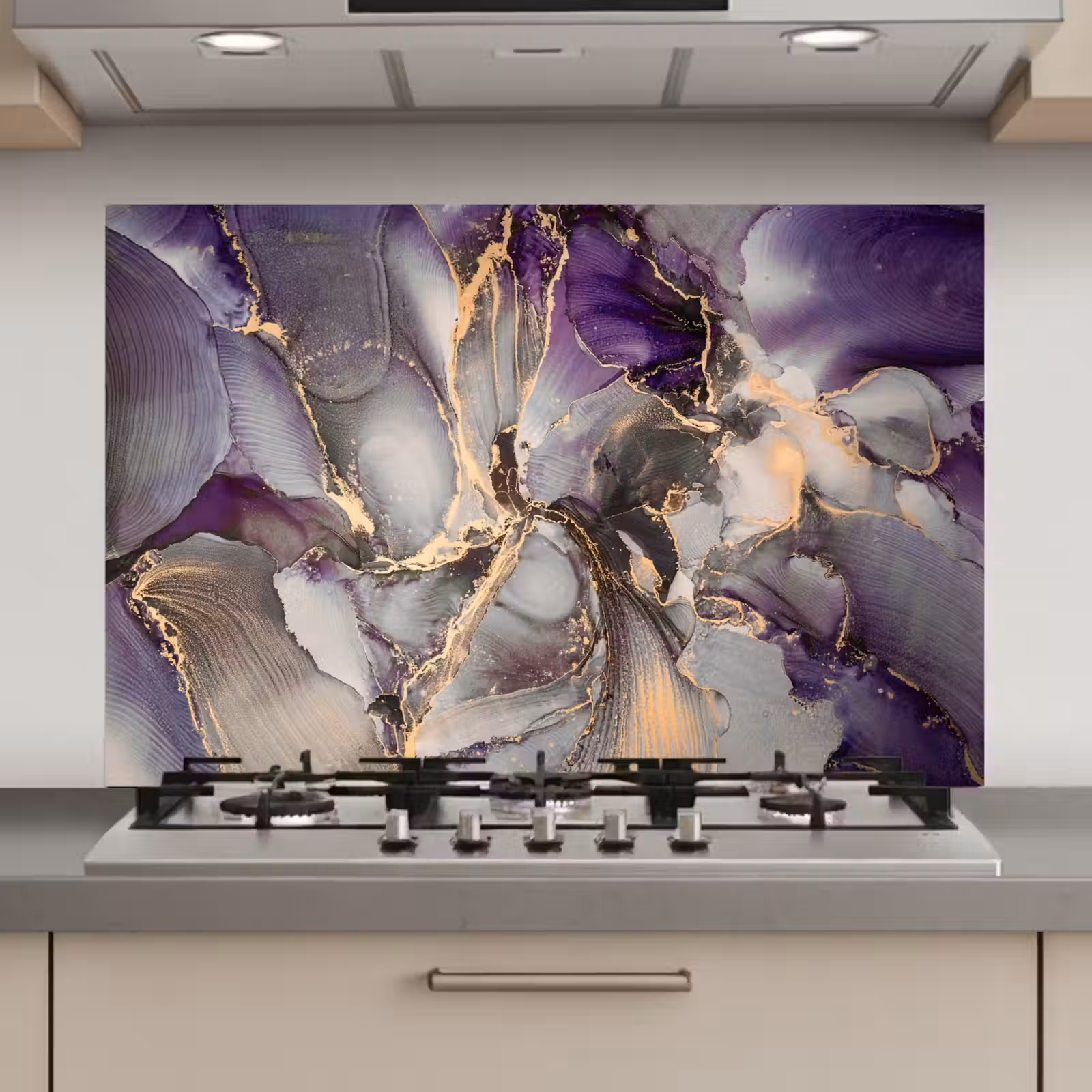 Spatscherm keuken - Goud - Paars - Marmer — 1