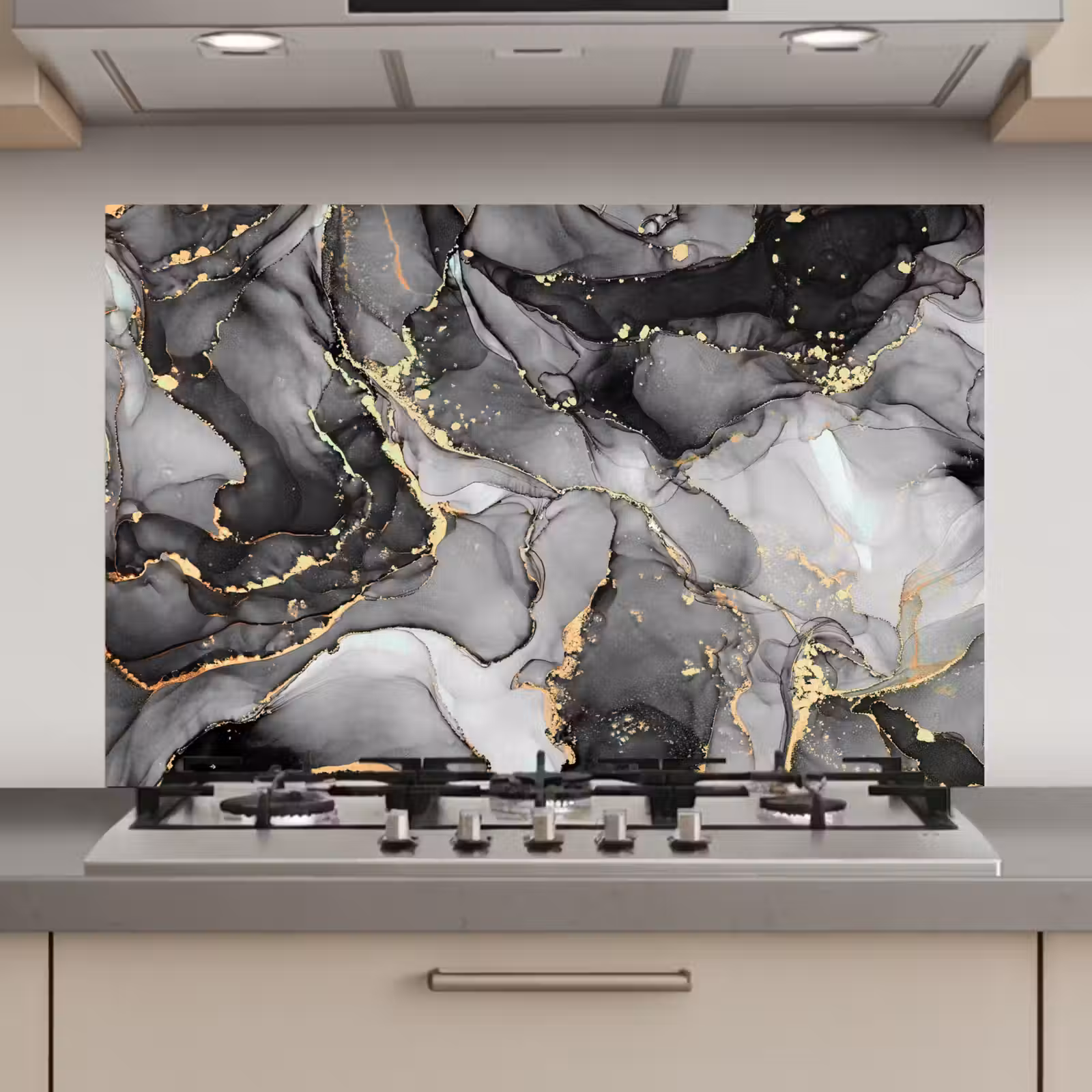 Spatscherm keuken - Grijs - Luxe - Goud - Marmer — 1