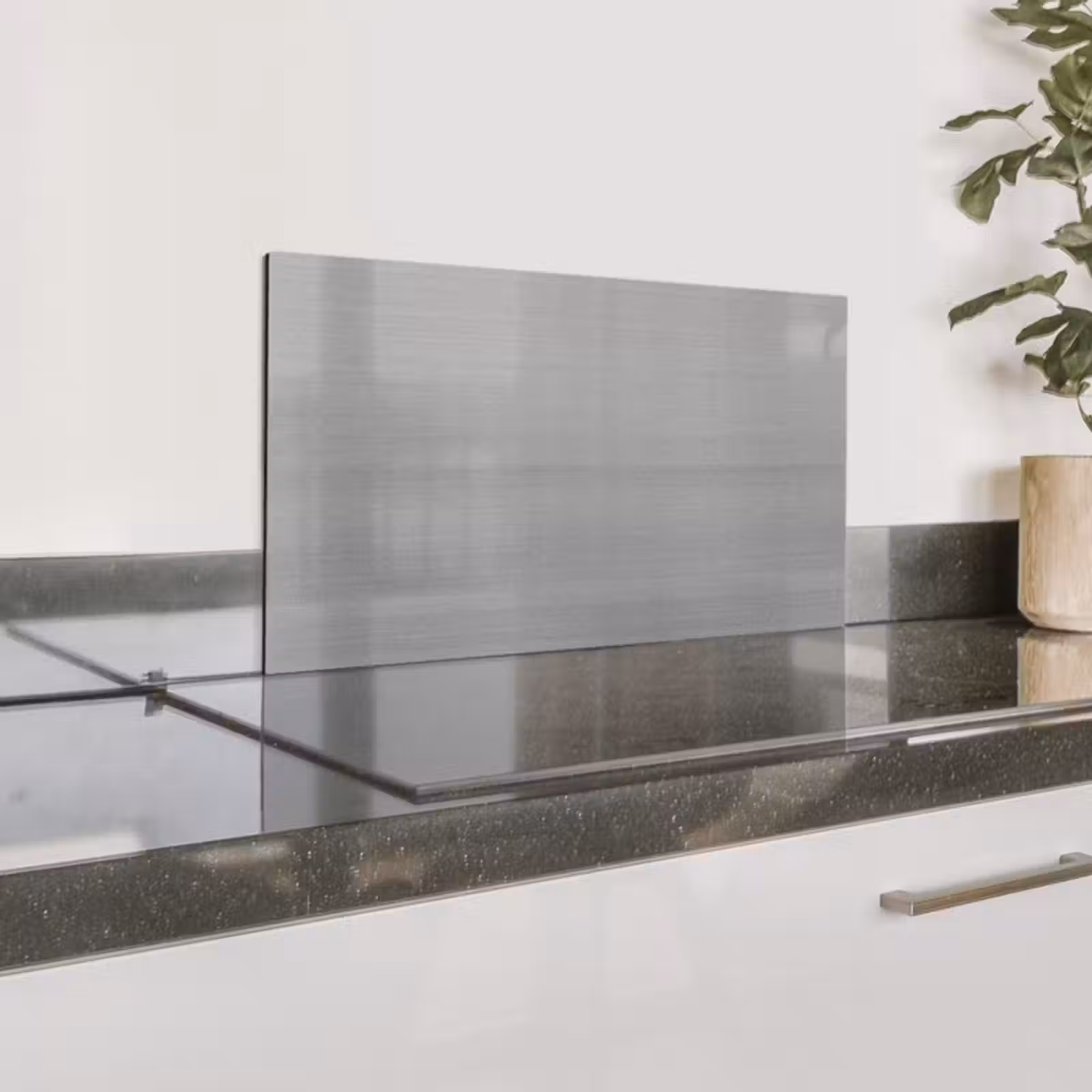 Spatscherm keuken - Metaal print - Zilver - Lijn - Grijs - Structuur — 1