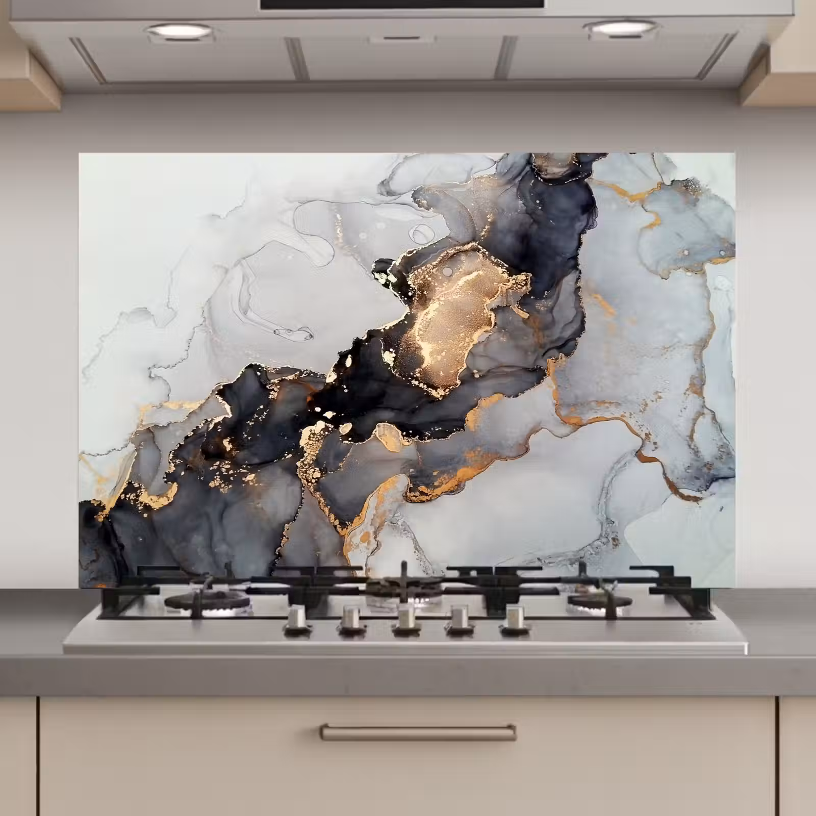 Spatscherm keuken - Zwart - Marmer - Luxe - Goud — 1