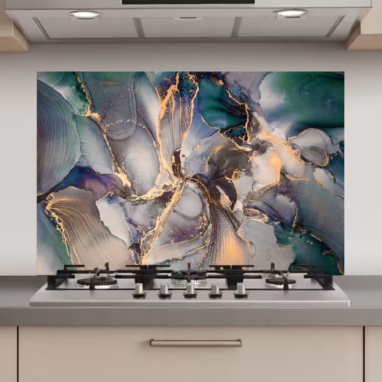 Spatscherm keuken - Goud - Blauw - Marmer — 1