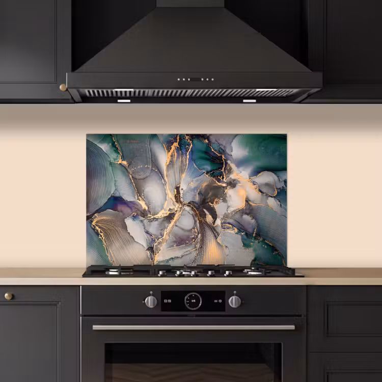 Spatscherm keuken - Goud - Blauw - Marmer — 2