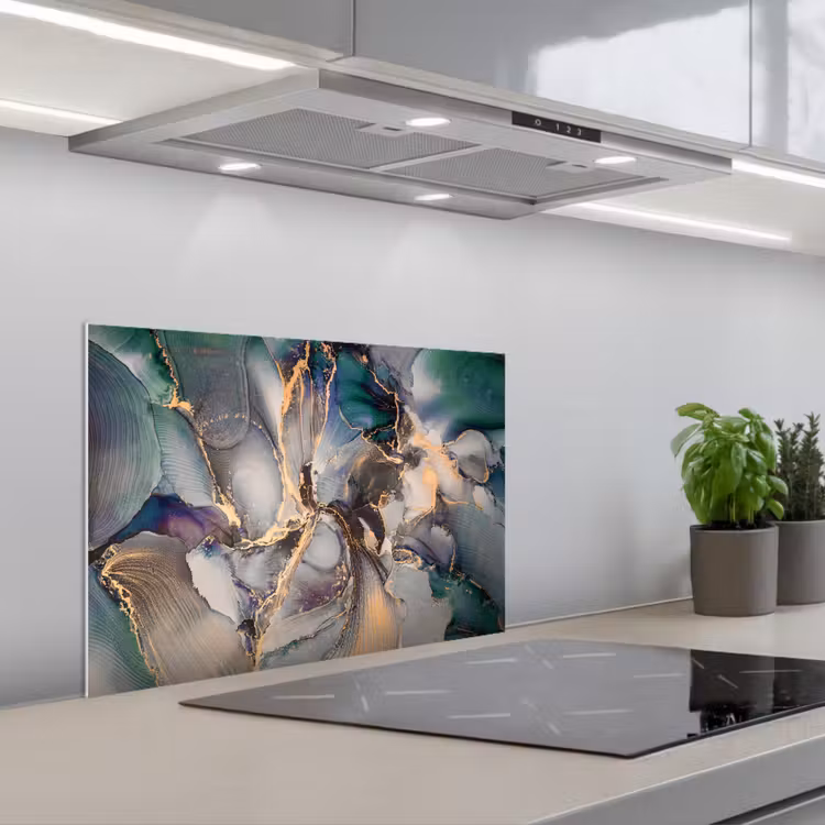 Spatscherm keuken - Goud - Blauw - Marmer — 5