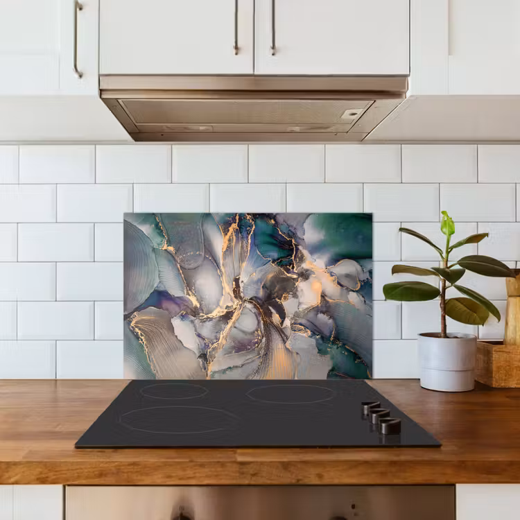 Spatscherm keuken - Goud - Blauw - Marmer — 6
