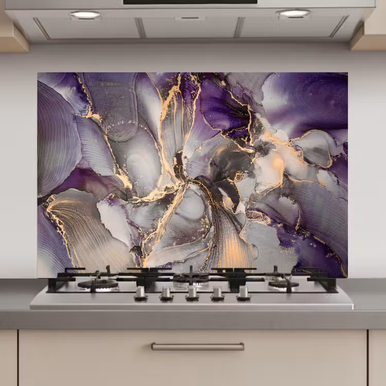 Spatscherm keuken - Goud - Paars - Marmer — 1