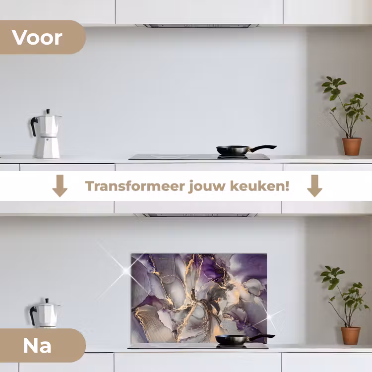 Spatscherm keuken - Goud - Paars - Marmer — 3