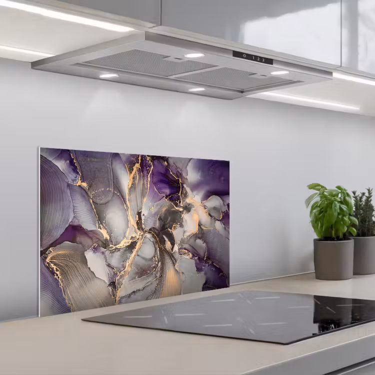 Spatscherm keuken - Goud - Paars - Marmer — 5