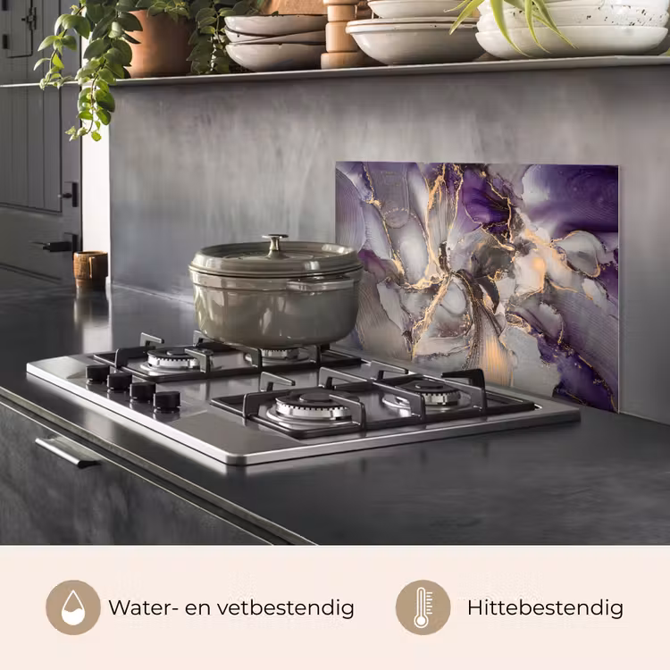 Spatscherm keuken - Goud - Paars - Marmer — 7