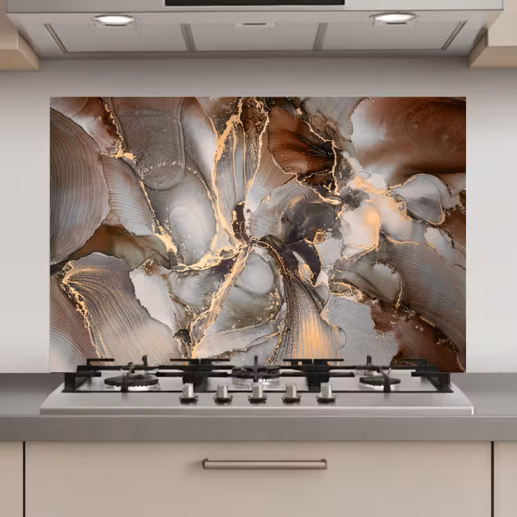 Spatscherm keuken - Grijs - Goud - Marmer - Marmerlook — 1