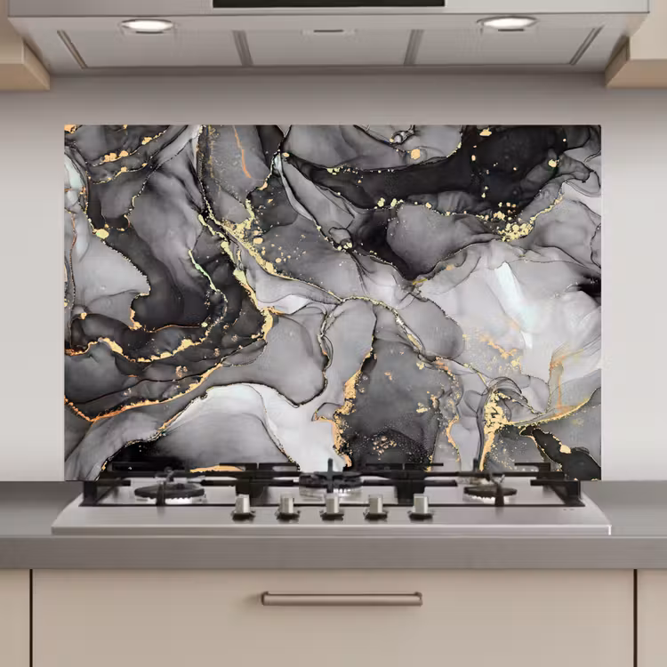 Spatscherm keuken - Grijs - Luxe - Goud - Marmer — 1