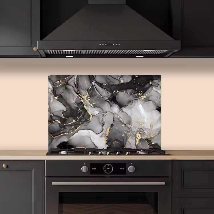 Spatscherm keuken - Grijs - Luxe - Goud - Marmer — 2