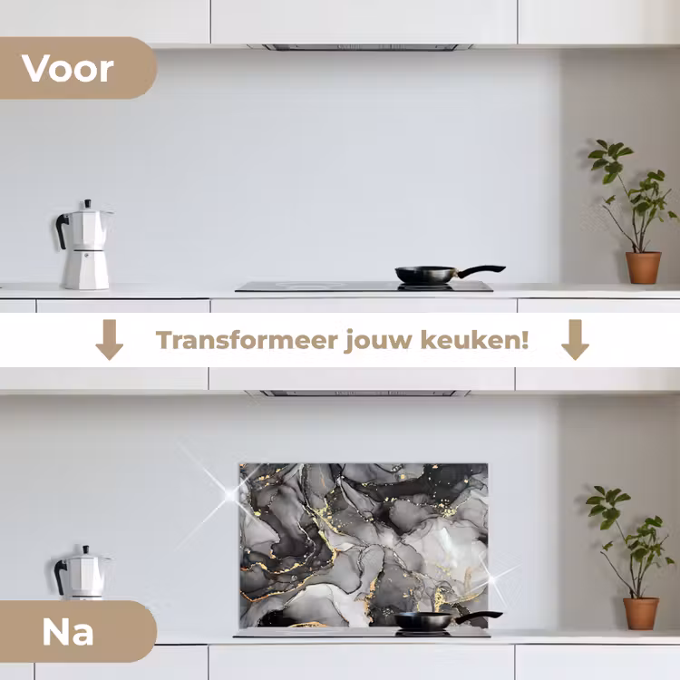 Spatscherm keuken - Grijs - Luxe - Goud - Marmer — 3