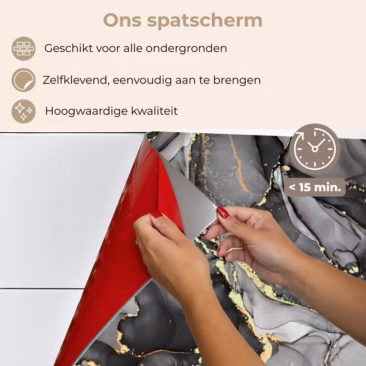 Spatscherm keuken - Grijs - Luxe - Goud - Marmer — 4