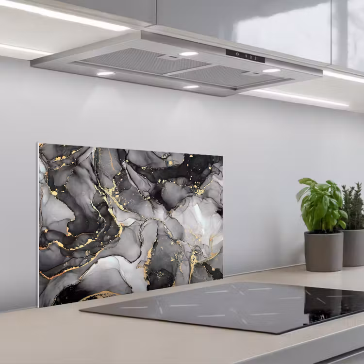 Spatscherm keuken - Grijs - Luxe - Goud - Marmer — 5