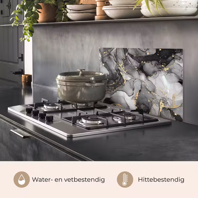Spatscherm keuken - Grijs - Luxe - Goud - Marmer — 7