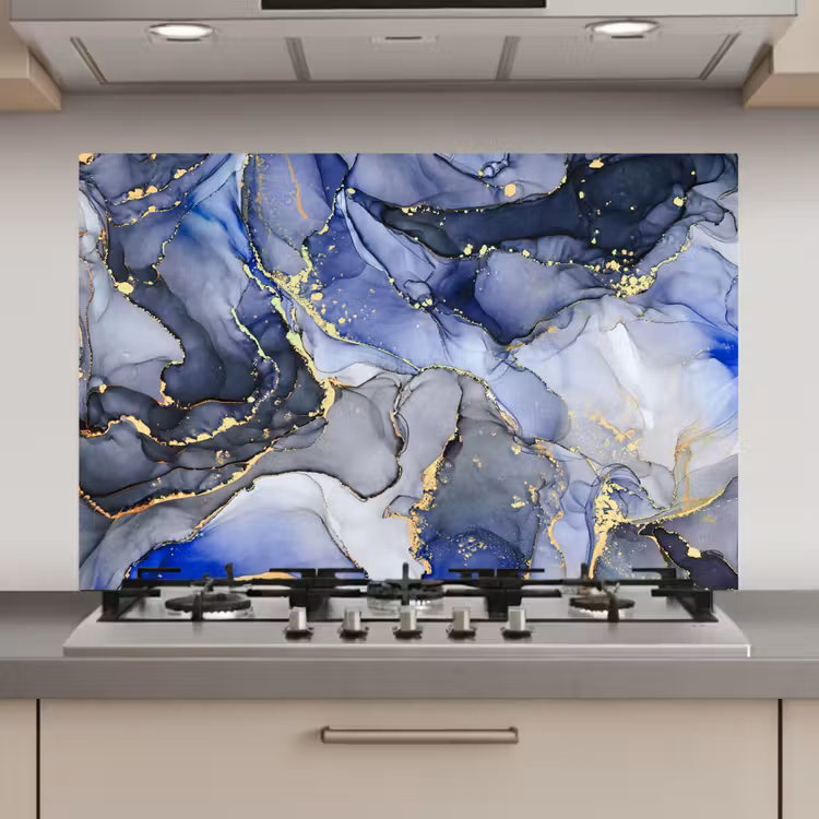 Spatscherm keuken - Marmer - Goud - Abstract - Blauw — 1