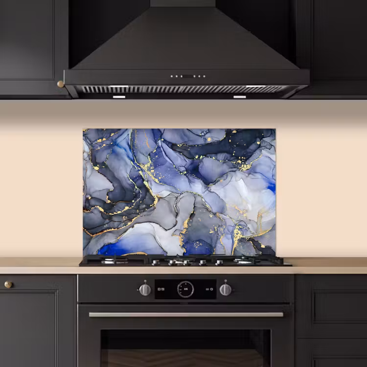 Spatscherm keuken - Marmer - Goud - Abstract - Blauw — 2