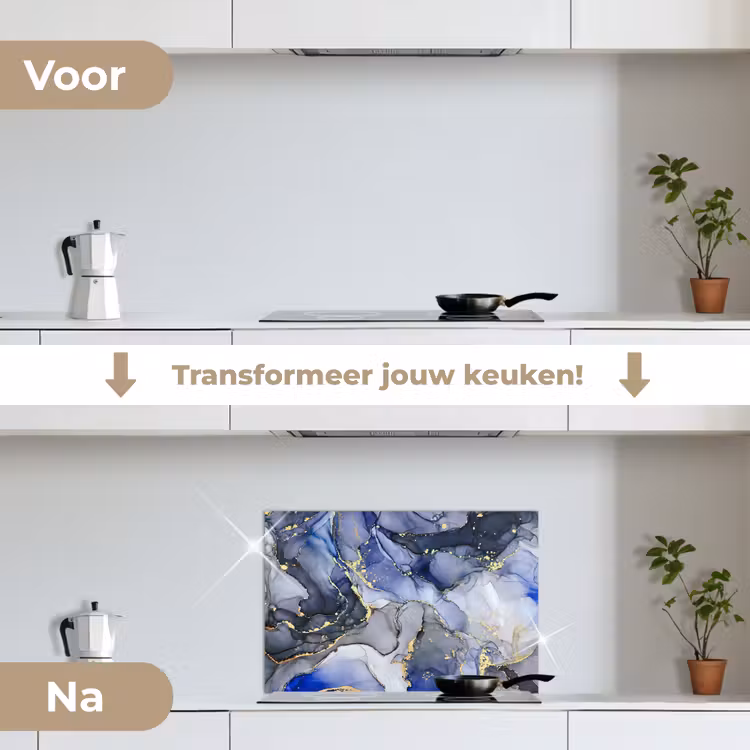 Spatscherm keuken - Marmer - Goud - Abstract - Blauw — 3