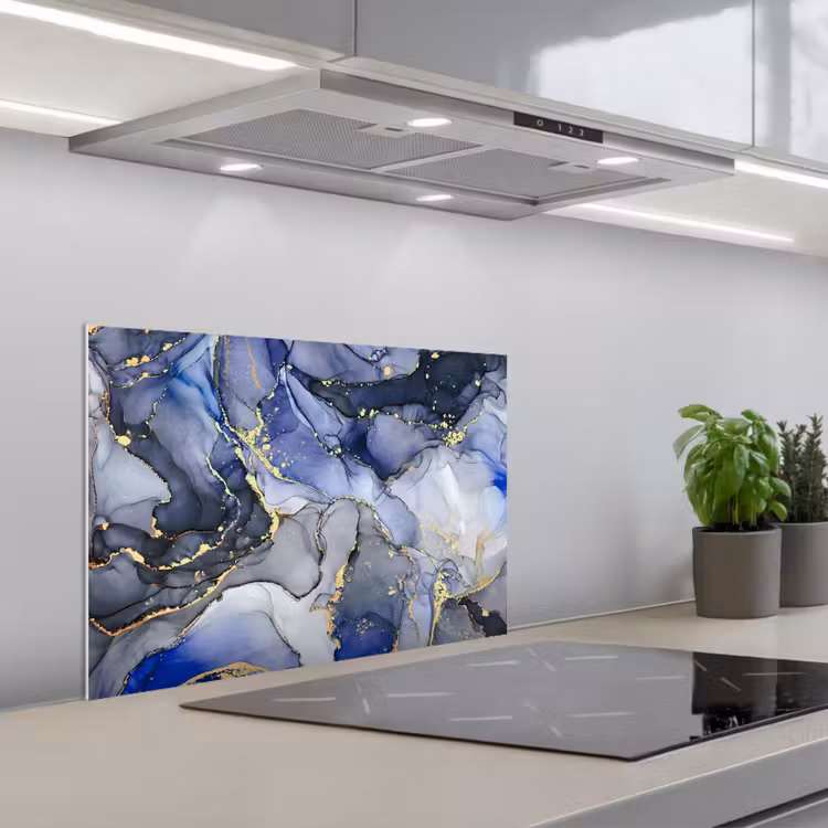 Spatscherm keuken - Marmer - Goud - Abstract - Blauw — 5