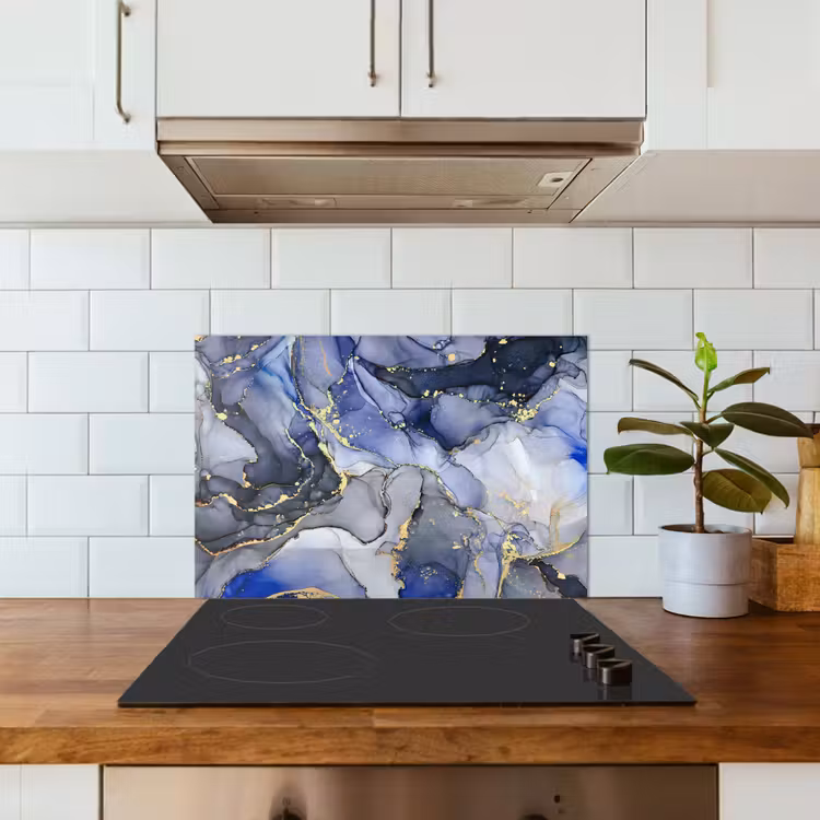 Spatscherm keuken - Marmer - Goud - Abstract - Blauw — 6