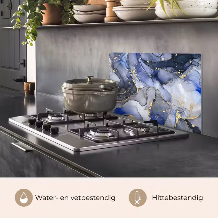 Spatscherm keuken - Marmer - Goud - Abstract - Blauw — 7
