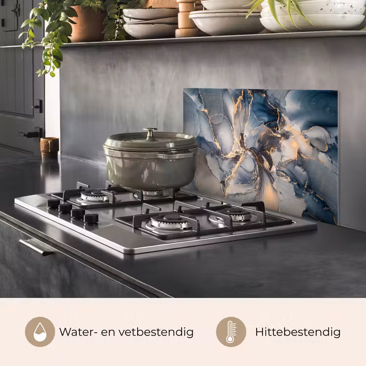 Spatscherm keuken - Marmer - Grijs - Blauw - Luxe - Goud — 7