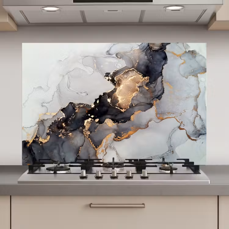 Spatscherm keuken - Zwart - Marmer - Luxe - Goud — 1