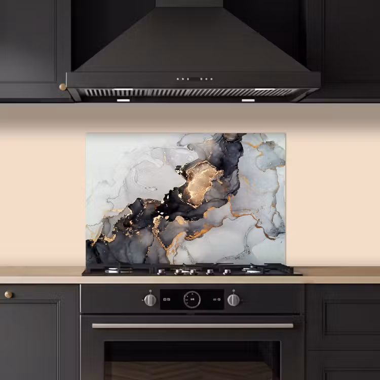 Spatscherm keuken - Zwart - Marmer - Luxe - Goud — 2