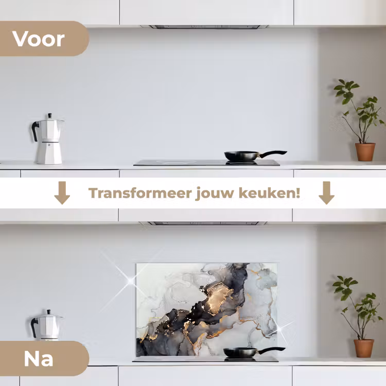 Spatscherm keuken - Zwart - Marmer - Luxe - Goud — 3